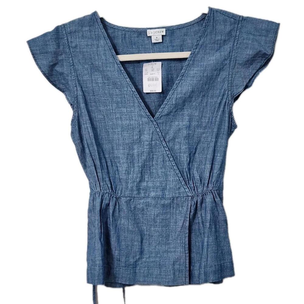 J. Crew Chambray Wrap Top in Light Blue
